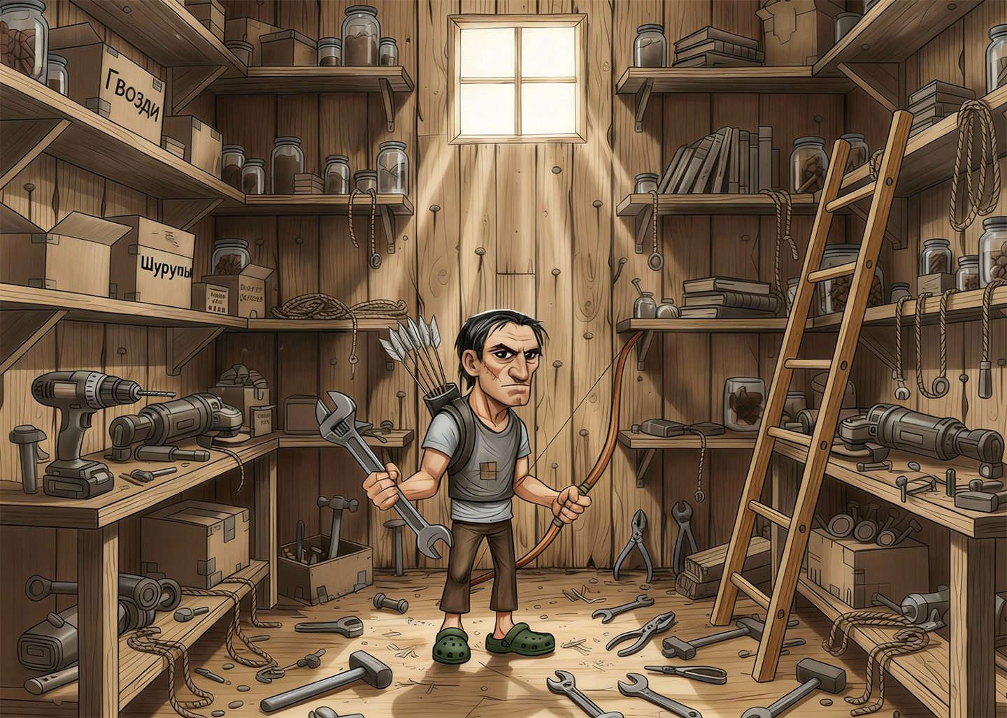 Брутальный остров. Чепушитель забирает лук и гаечный ключ