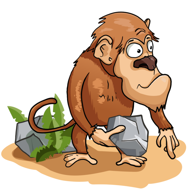 Cartoon monkey with a stone