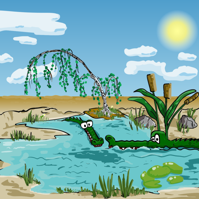 Крокодилы отдыхают в болоте