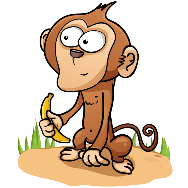 обезьяна, шимпанзе, банан, забавный, мультяшный