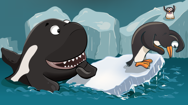 Пингвин на льдине и косатка