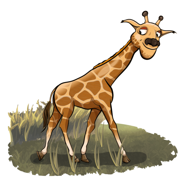 жираф, трава, животное, мультяшный