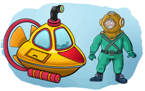 Bathyscaphe and diver