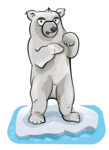 Polar bear stands on an ice floe