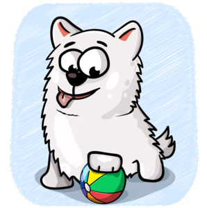 Samoyed puppy plying with ball